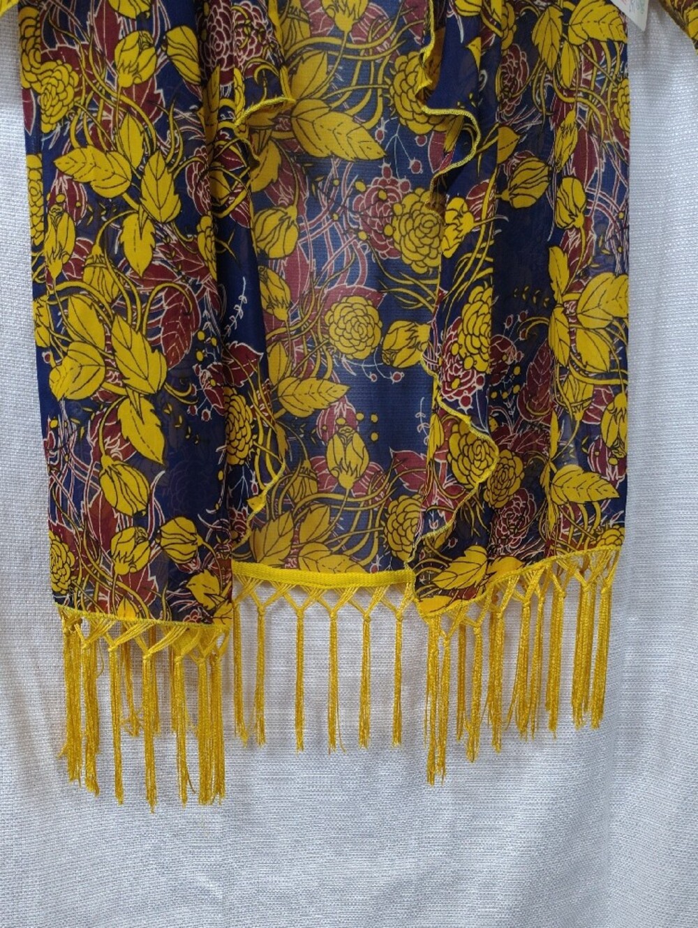 NWT LuLaRoe Yellow & Navy Floral Kimono Size Small - Picture 5 of 6